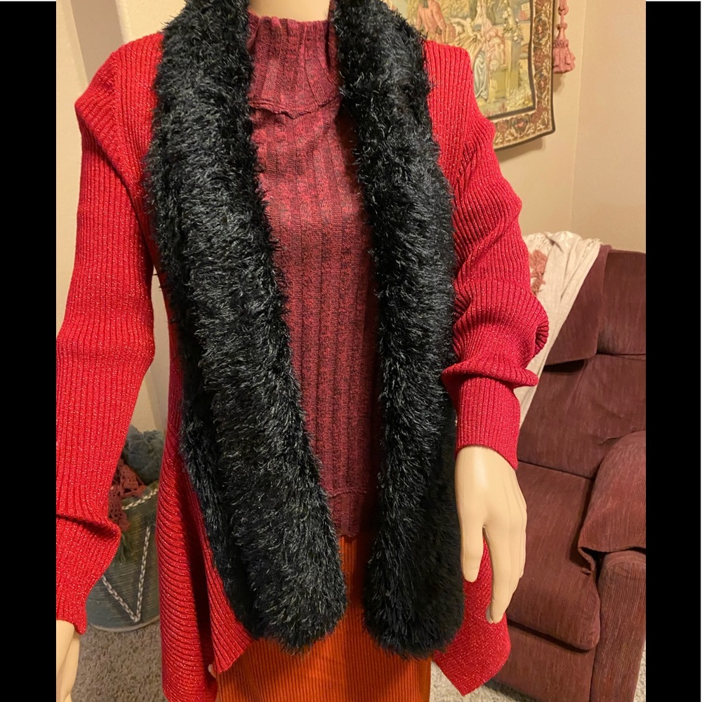 Dressy sweater with faux fur trim